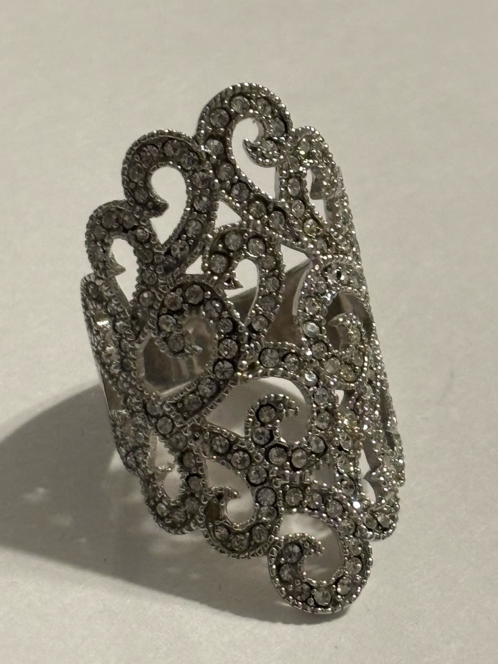 Chateau d’Argent C^A 925 Sterling Silver Pave Filigree Armor Shield Size 7.25